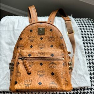 NEW MCM Visetos Mini Side Stud Stark Backpack in Cognac!
